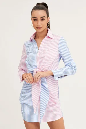 Insulated Outerwear FourWay Stretch Stripe Shirt Dress Long Sleeve