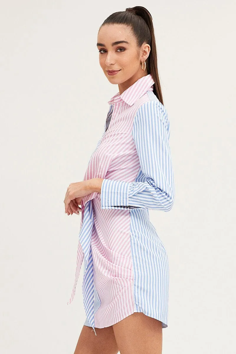 Stripe Shirt Dress Long Sleeve Classic Mode NoRubEdging