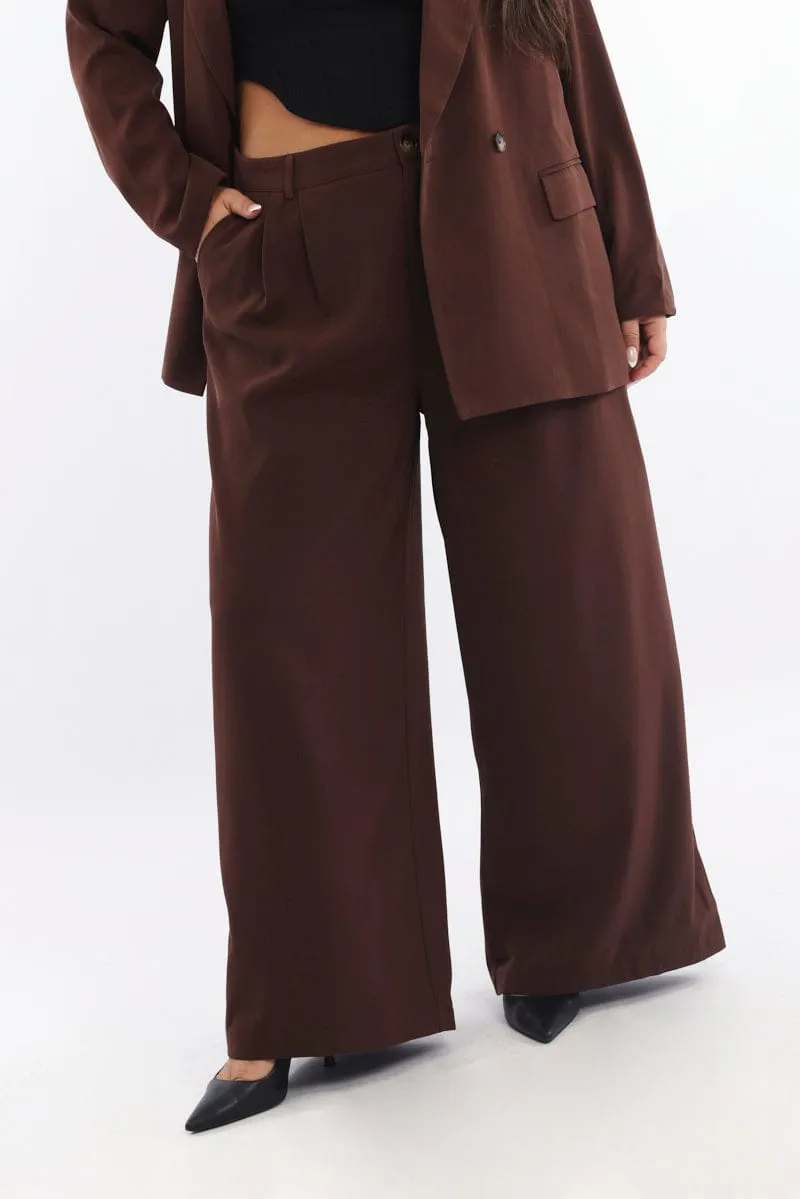 FlexibleMobilityDesign Professional Wear Brown Sandwash Tailored Wide Leg Pants