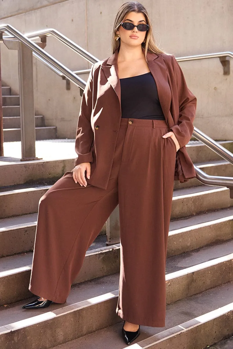 Brown Sandwash Tailored Wide Leg Pants Raw edge Low Profile Design