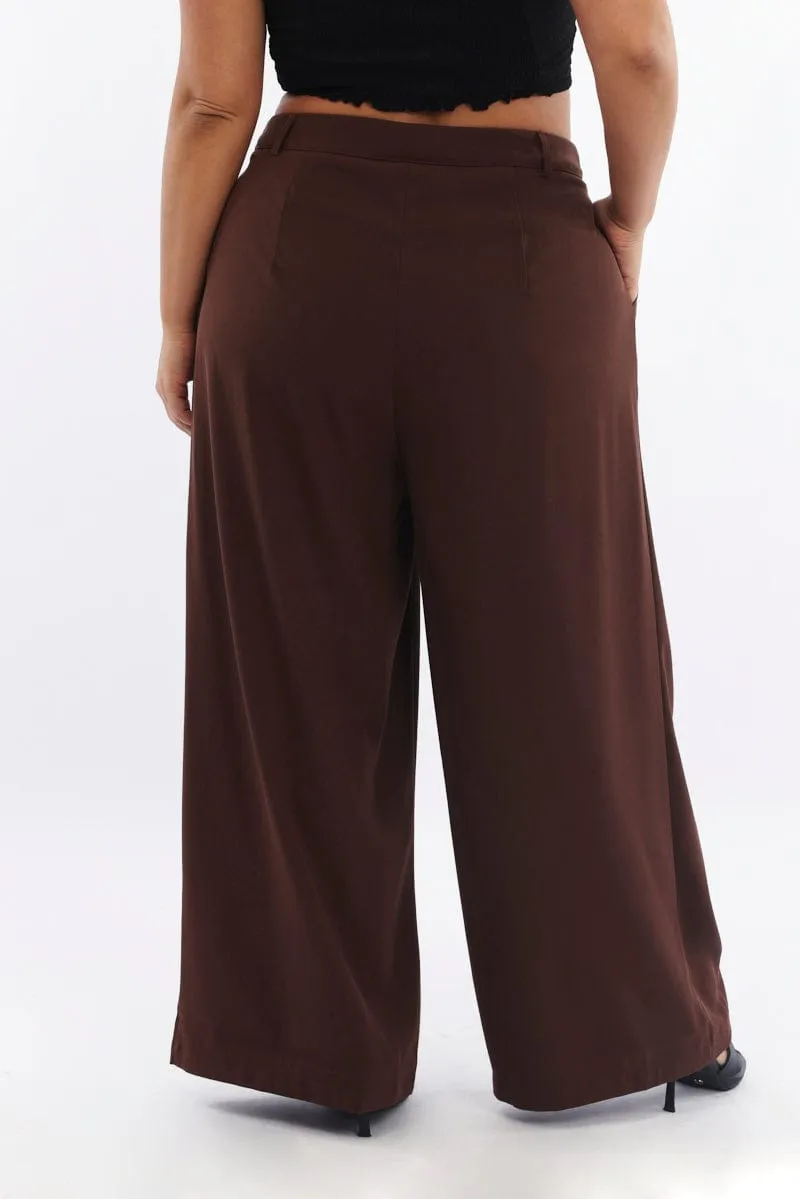 Brown Sandwash Tailored Wide Leg Pants Organic Cotton