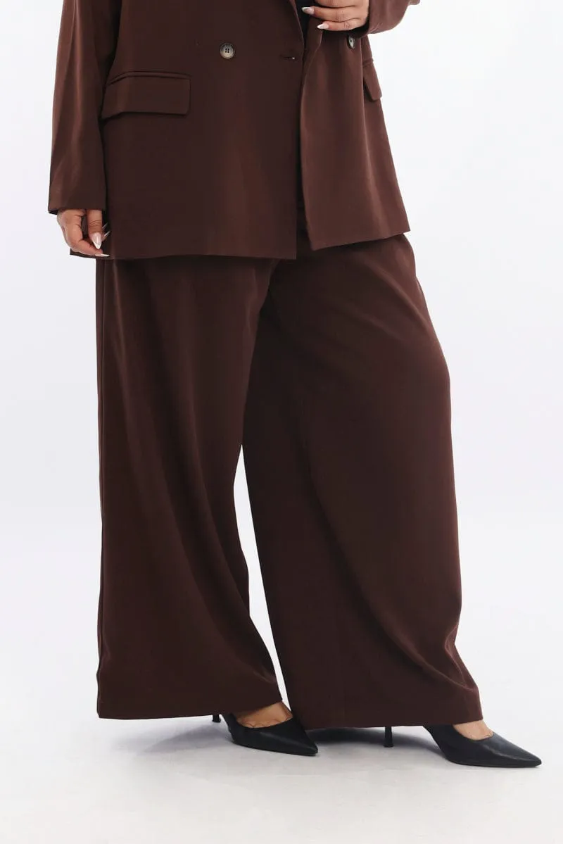 Cozy and Relaxed Brown Sandwash Tailored Wide Leg Pants
