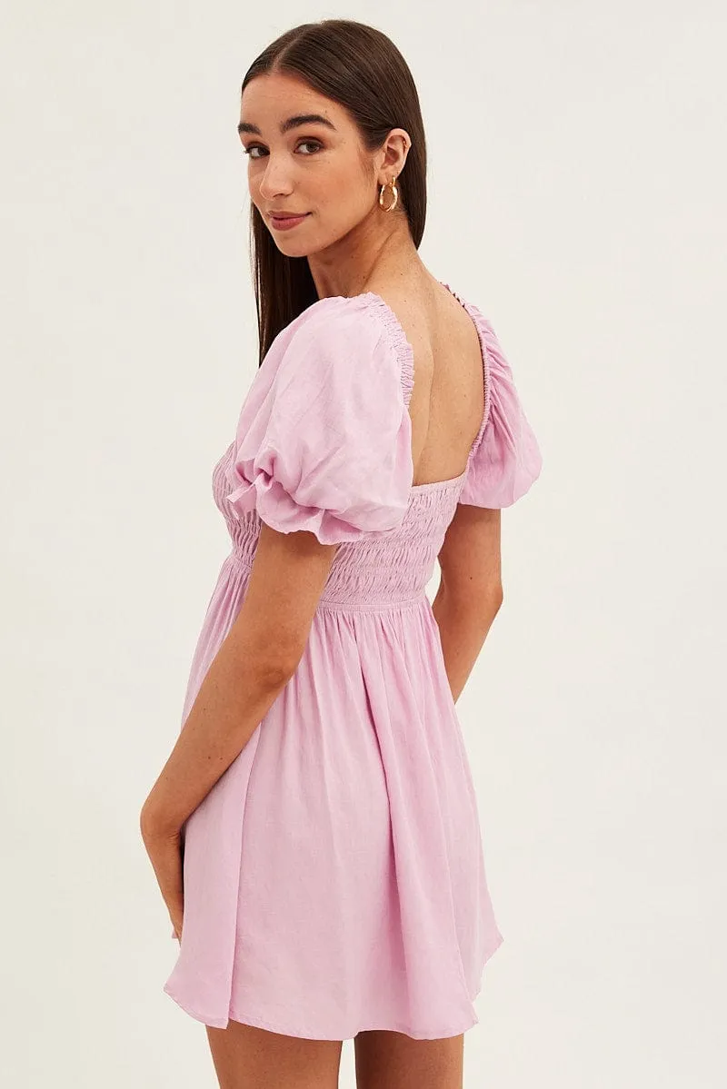 Pink Skater Dress Square Neck Short Sleeve ChafeFree Design Future Glow