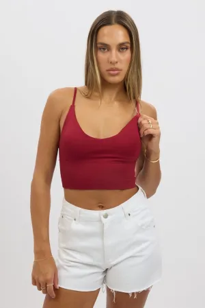 Comfortable Wear Red V Neck Cami Crop Top Seamless