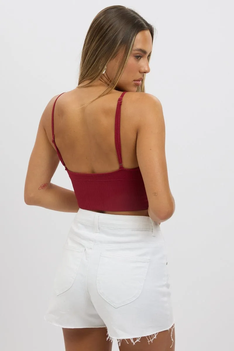 Red V Neck Cami Crop Top Seamless Hero Glow