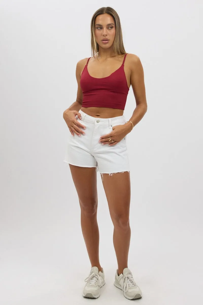 Red V Neck Cami Crop Top Seamless Outdoor Apparel Regular Fit