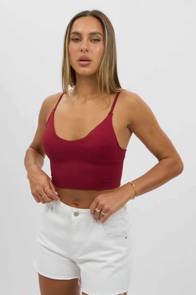 Loose Fit Red V Neck Cami Crop Top Seamless