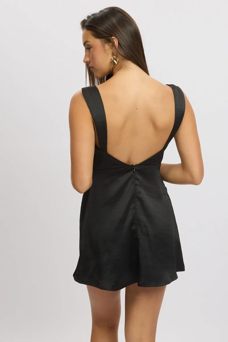 Lightweight party mini Black Mini Dress Cowl Neck Satin
