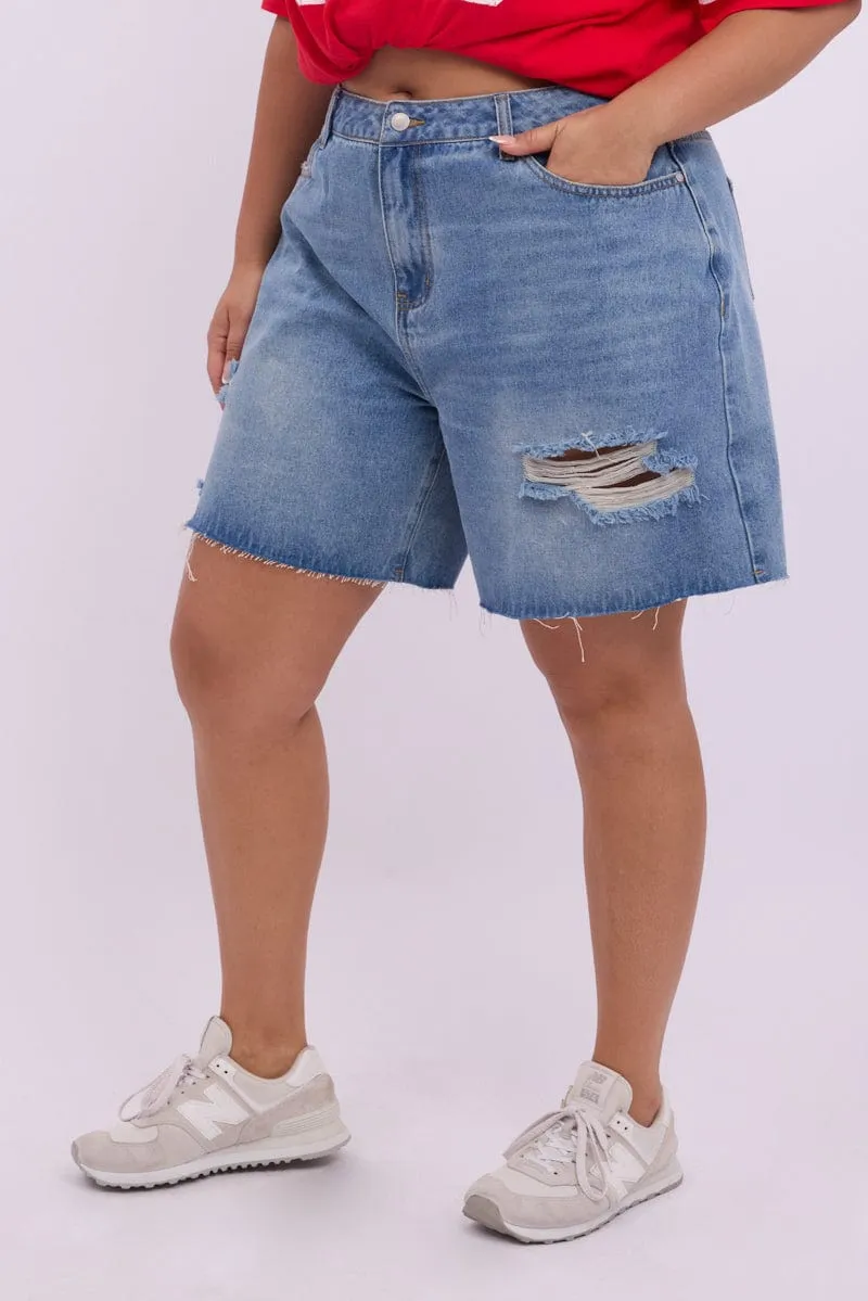 AdjustableHemline Denim Jorts Shorts Mid Rise
