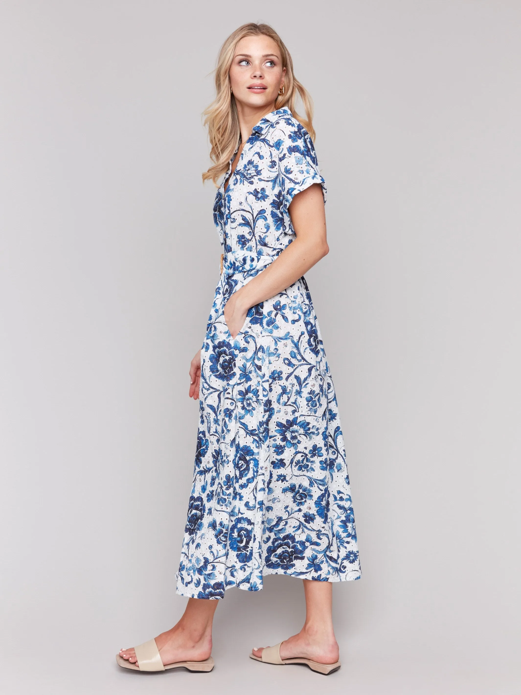 Low Care Floral Print Cotton Maxi Dress - Delphinium