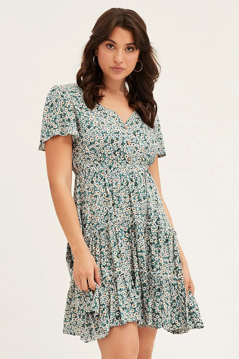 Light Ease Print Button Front Skater Dress