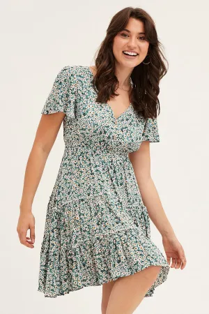 Ergonomic Pattern Print Button Front Skater Dress