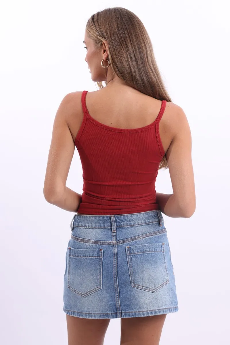WrinkleResistantCloth Red Tank Top Sleeveless Rib