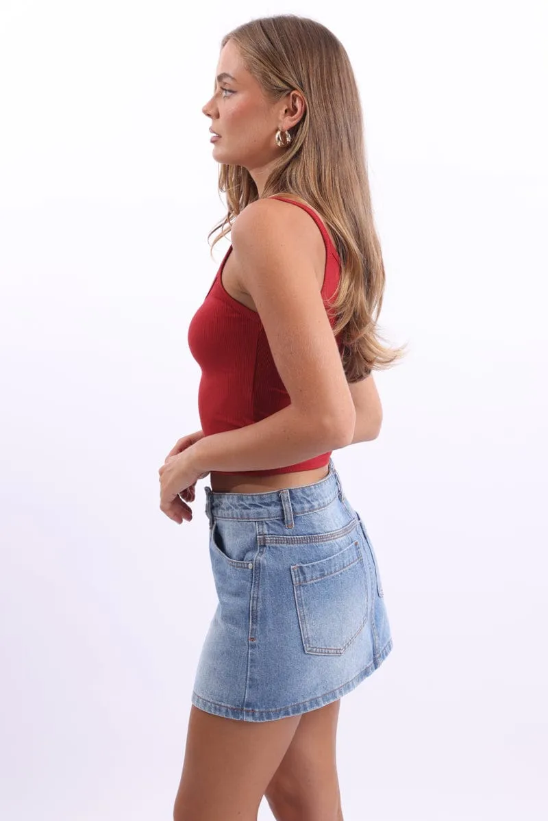 Red Tank Top Sleeveless Rib Stretch Fit