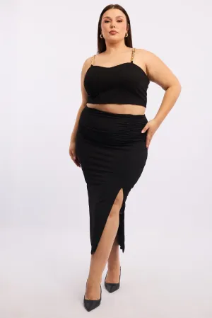 Black Ruched Front Midi Bodycon Skirt Easy Vibe Timeless Touch