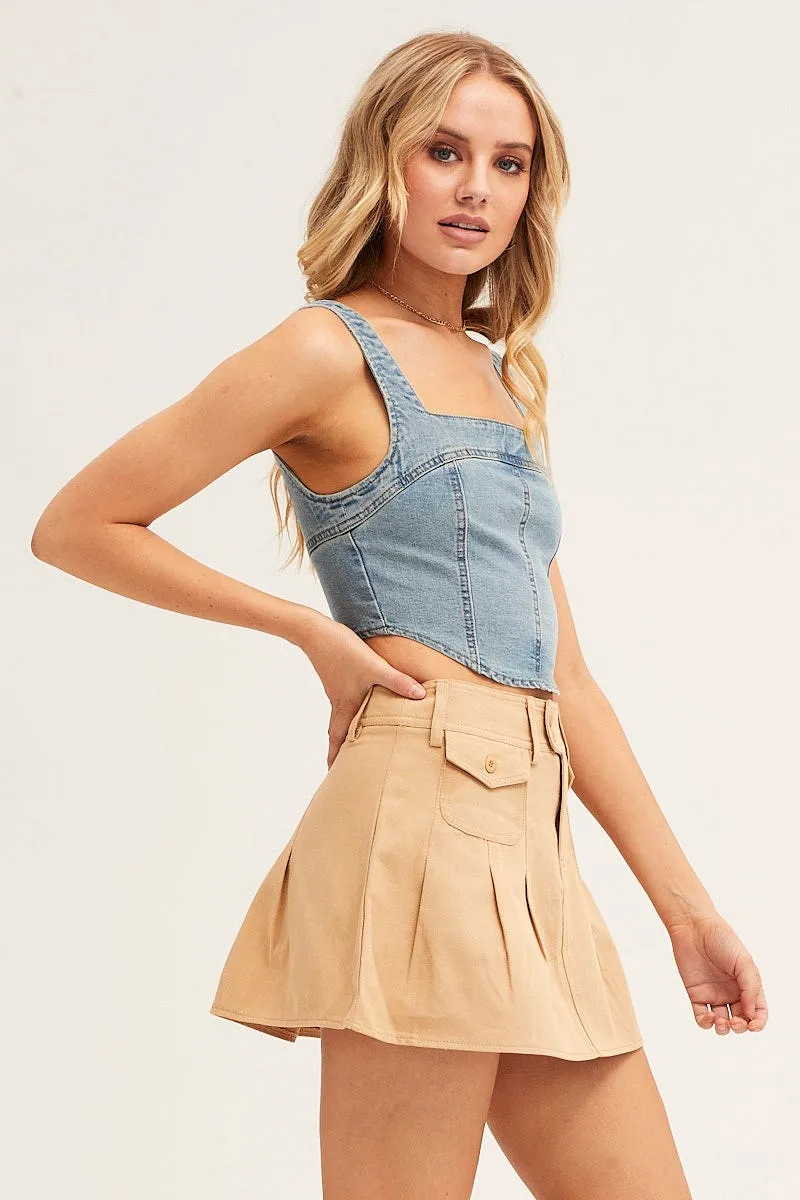 Refined Texture Eco conscious Beige Pleated Tennis Skirt