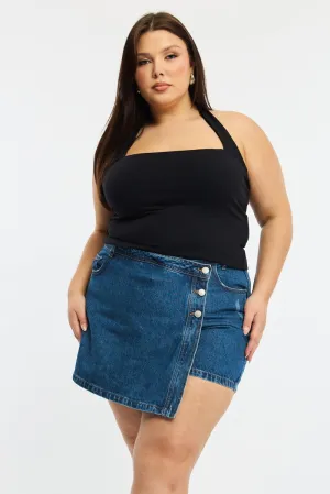 Denim Skorts Mid Rise Wrap Daily Favorite Hip Skimming