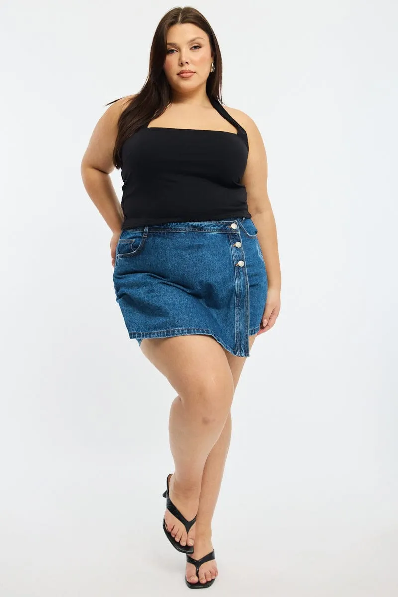 Laidback Feel Smart Casual Denim Skorts Mid Rise Wrap