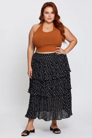 Geo Print High Waist Frill Tiered Midi Skirt Artisanal Craft Outfit Mix
