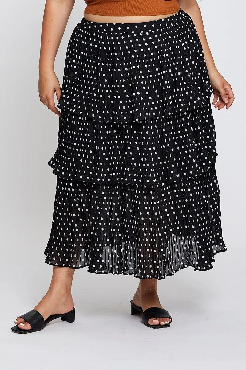 Geo Print High Waist Frill Tiered Midi Skirt Soft Aesthetic