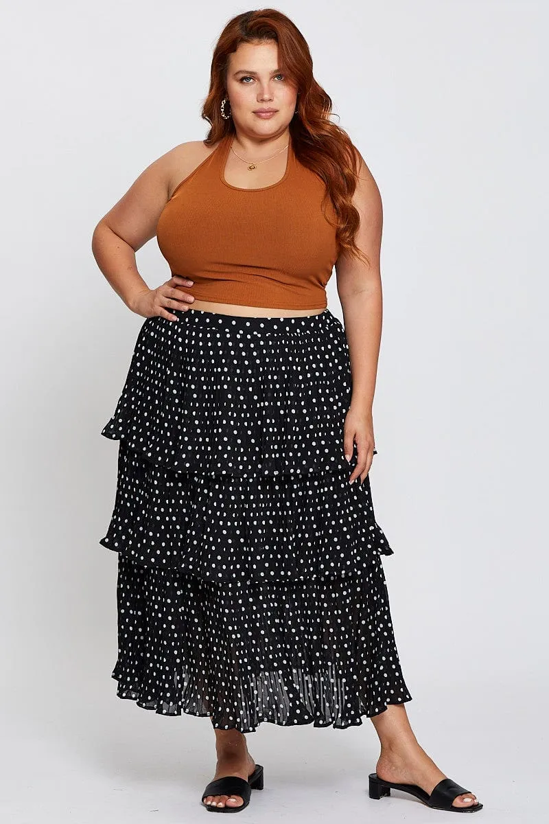 Geo Print High Waist Frill Tiered Midi Skirt Fashion Detail Polished Look