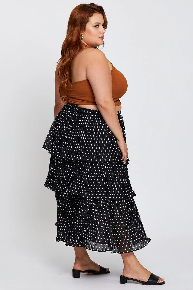 Geo Print High Waist Frill Tiered Midi Skirt Non see through Exclusive Drop
