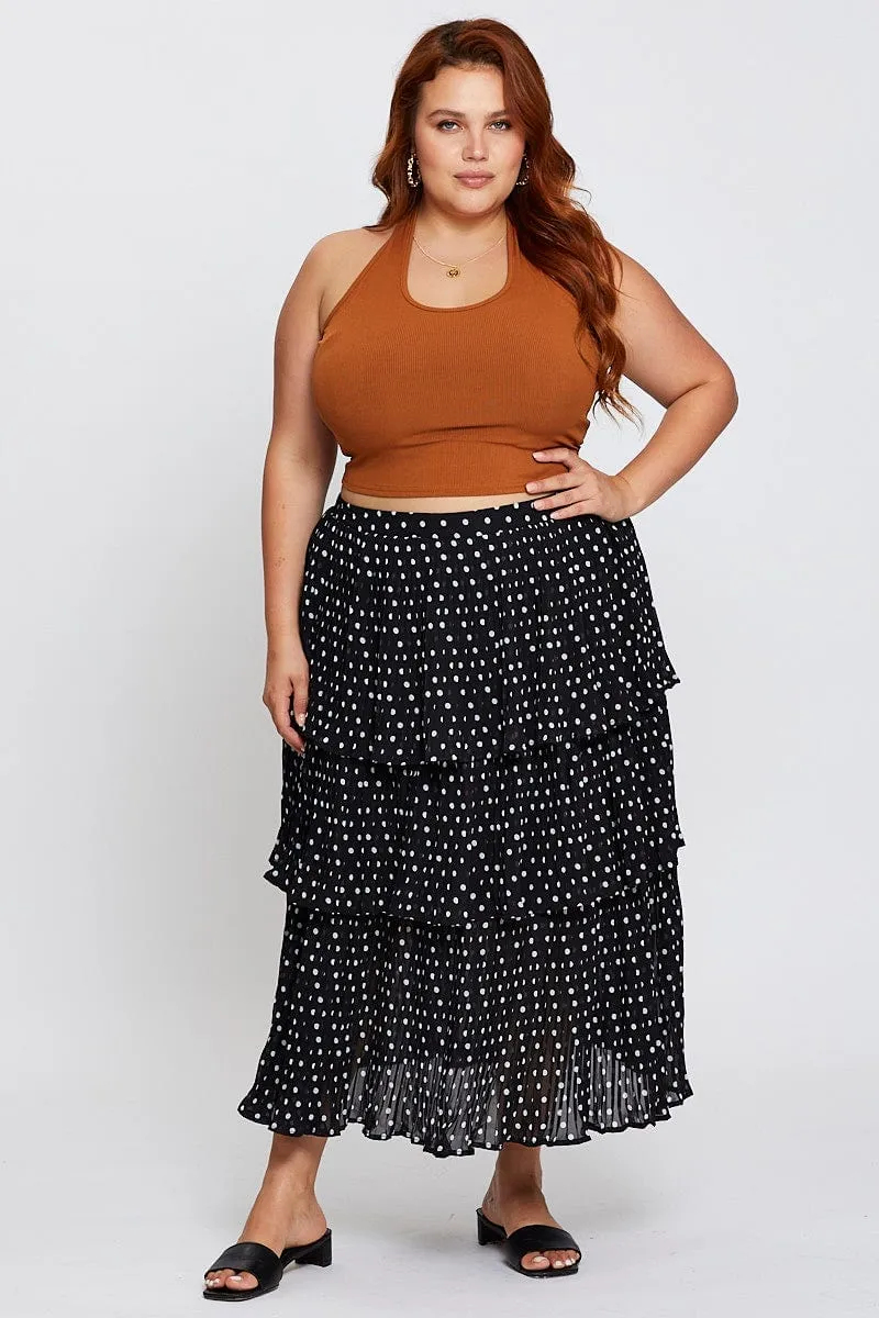 Geo Print High Waist Frill Tiered Midi Skirt Artisanal Craft Outfit Mix