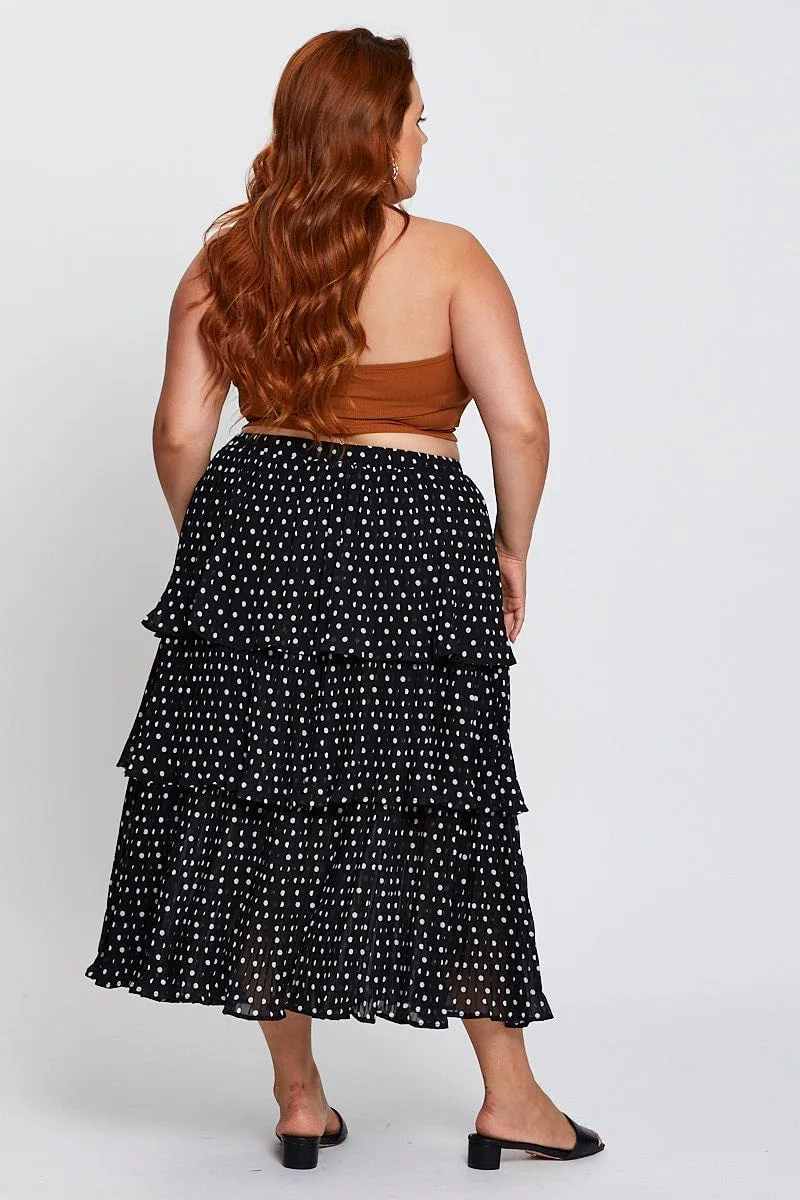 Minimalist Chic Geo Print High Waist Frill Tiered Midi Skirt