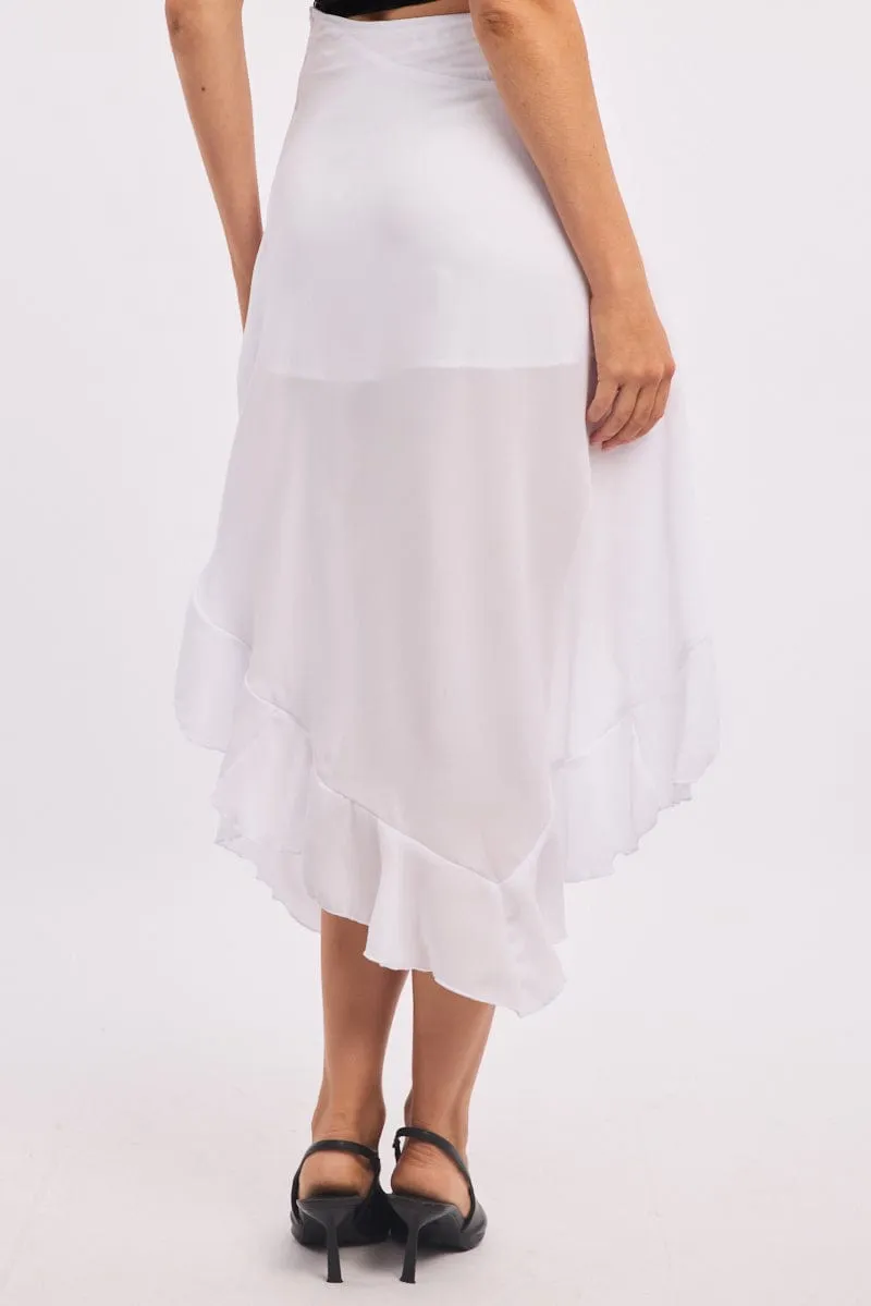 White Frill Skirt High Waisted High Low Midi music concert