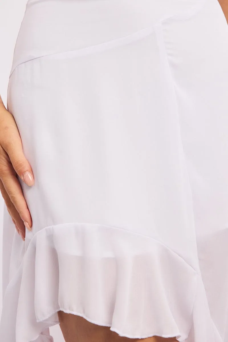 White Frill Skirt High Waisted High Low Midi Outdoor Gathering