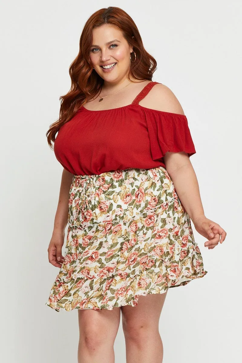 Floral Print Mini Skater Skirt Elastic Waist Bold Accent Smart Design