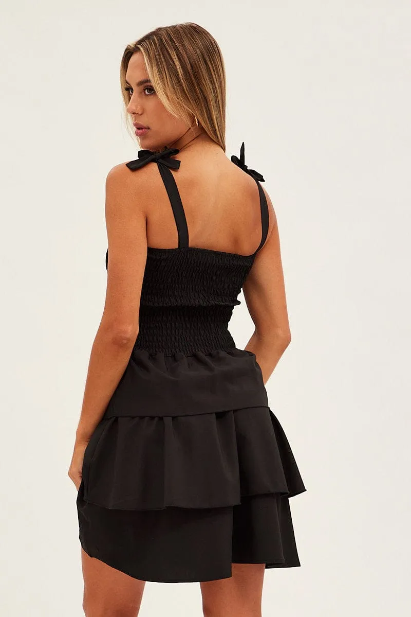 Easy Style Black Tie Shoulder Skater Dress