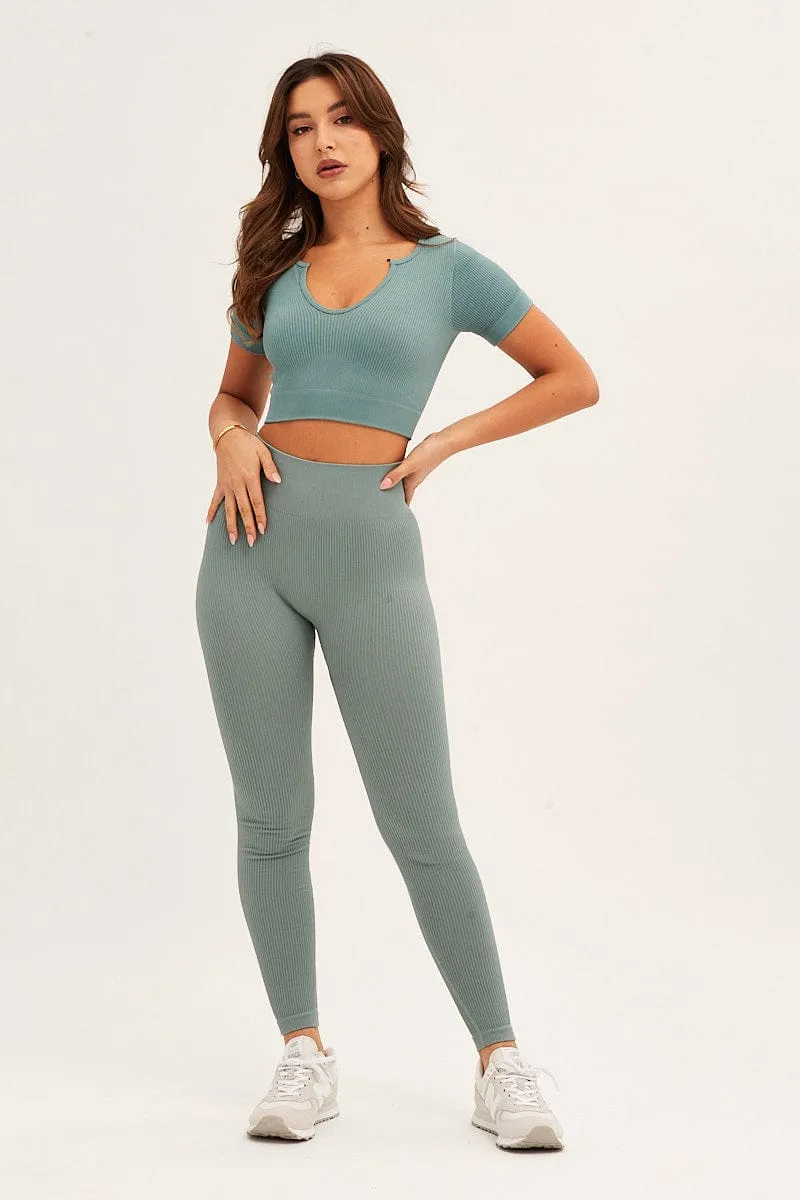 Seamless Sleeve Construction Utility Jacket Green Seamless Activewear Short Sleeve Top