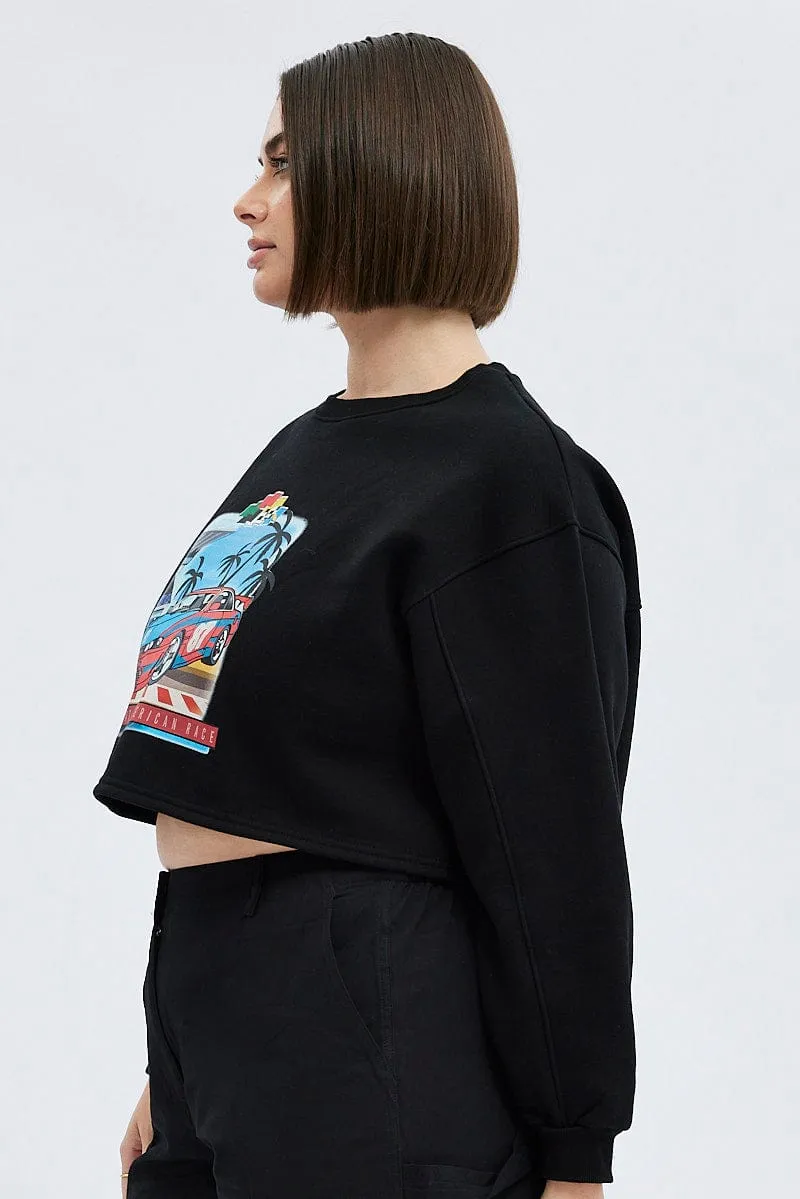 Home friendly product mass production efficiency Black Cropped Sweatshirt Print Fleece