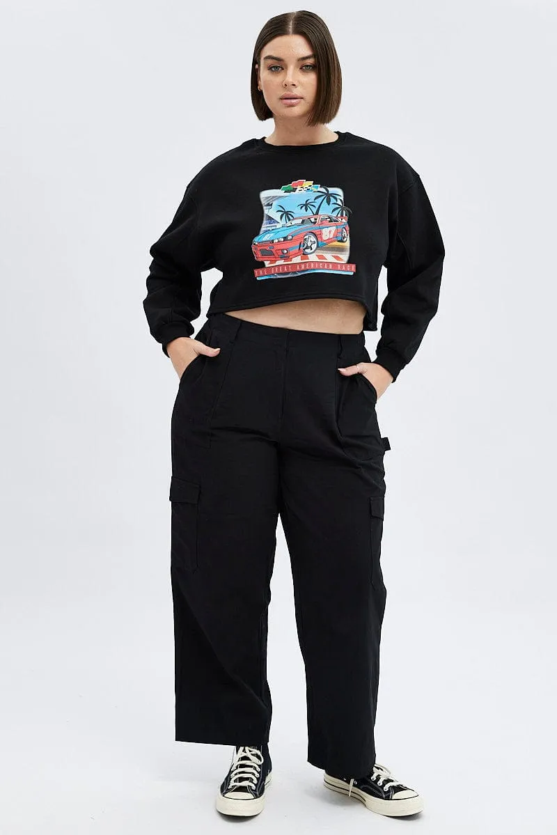 Easy Layer product scarf warmth Black Cropped Sweatshirt Print Fleece