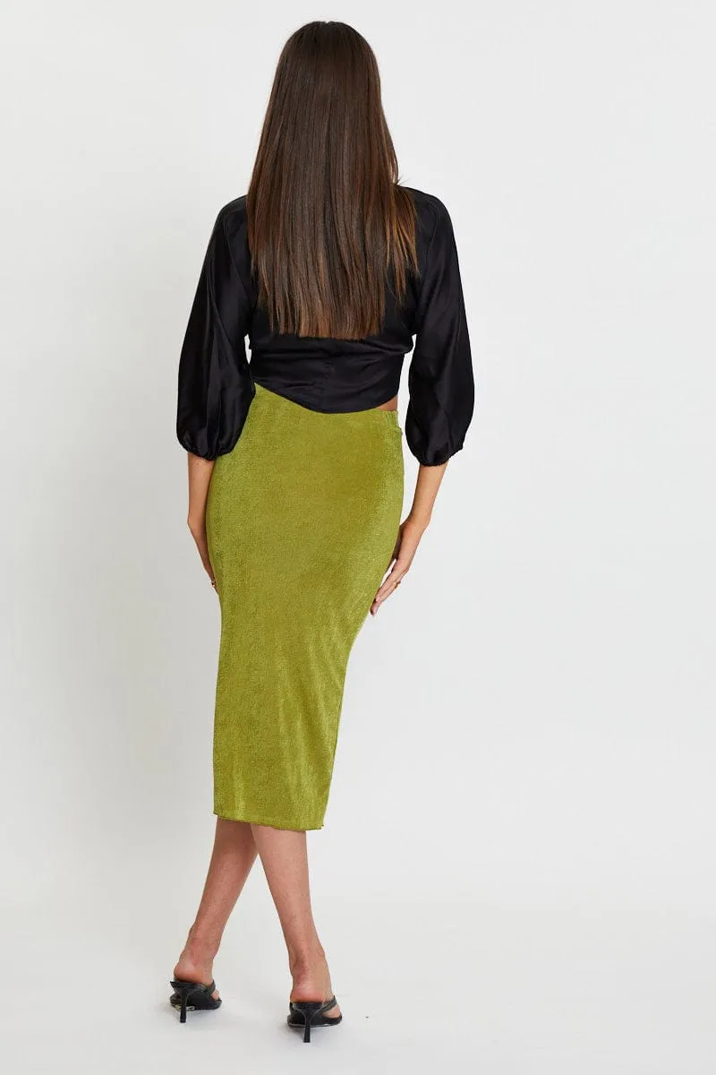 Green Midi Skirt Bodycon Outfit Vibes