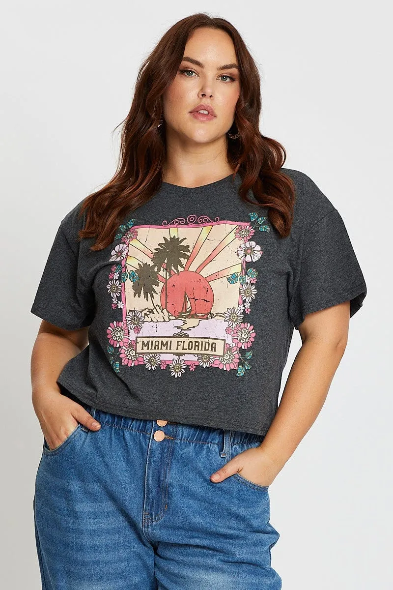 AllWeatherComfort Grey Short Sleeve Miami Charcoal Semi Crop T-shirt