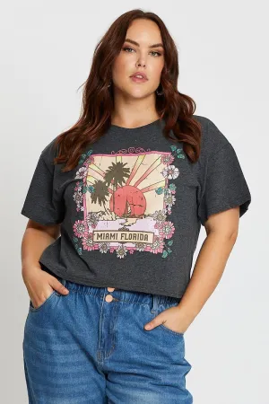 AllWeatherComfort Grey Short Sleeve Miami Charcoal Semi Crop T-shirt