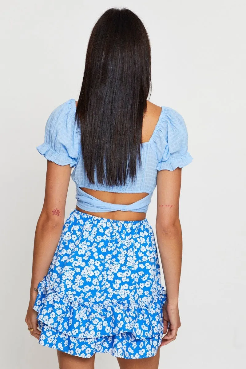 Adjustable Closure Print Flare Skirt Mini High Rise