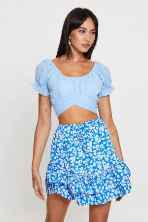Print Flare Skirt Mini High Rise Crossback Strap Breezy Look