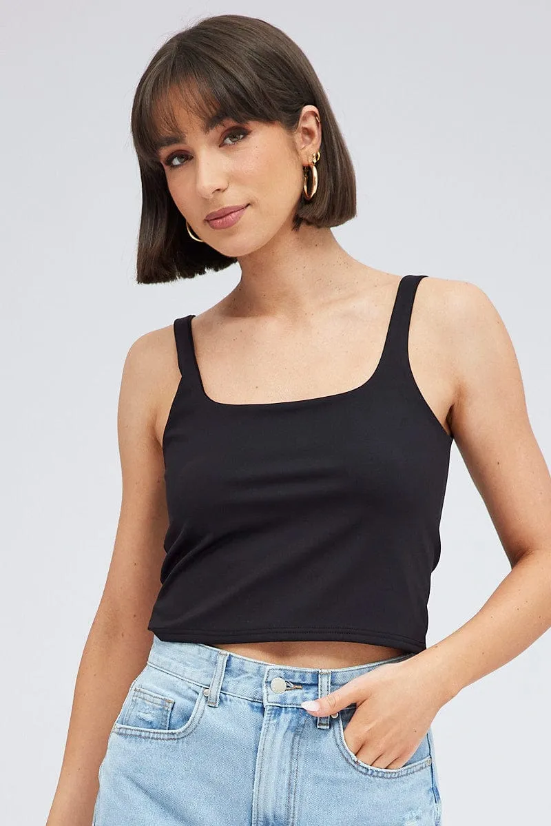 mesh ventilation NoSlipGrip Black Tank Top Square Neck Supersoft
