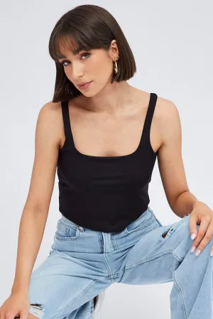 Practical Style Easy Outfit Black Tank Top Square Neck Supersoft