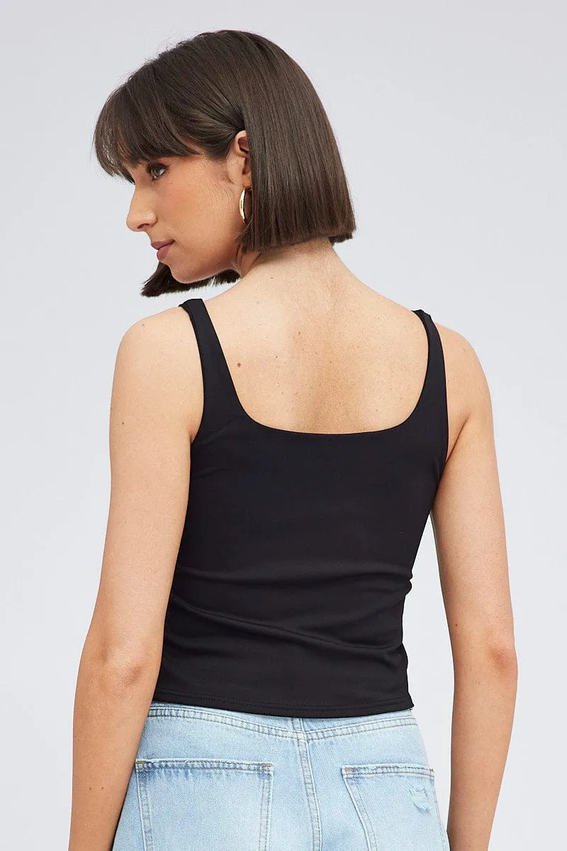 Breathable Lining Leader Core Black Tank Top Square Neck Supersoft