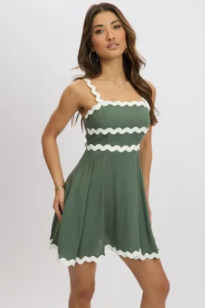 Green Fit And Flare Dress Ric Rac Mini African Bold TearResistantMaterial