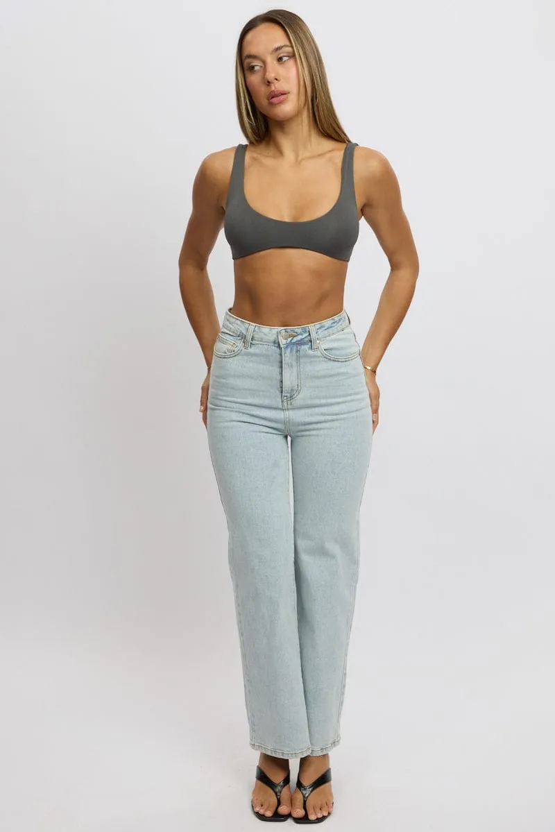 Grey Bralette Seamless Cropped StretchPaneling