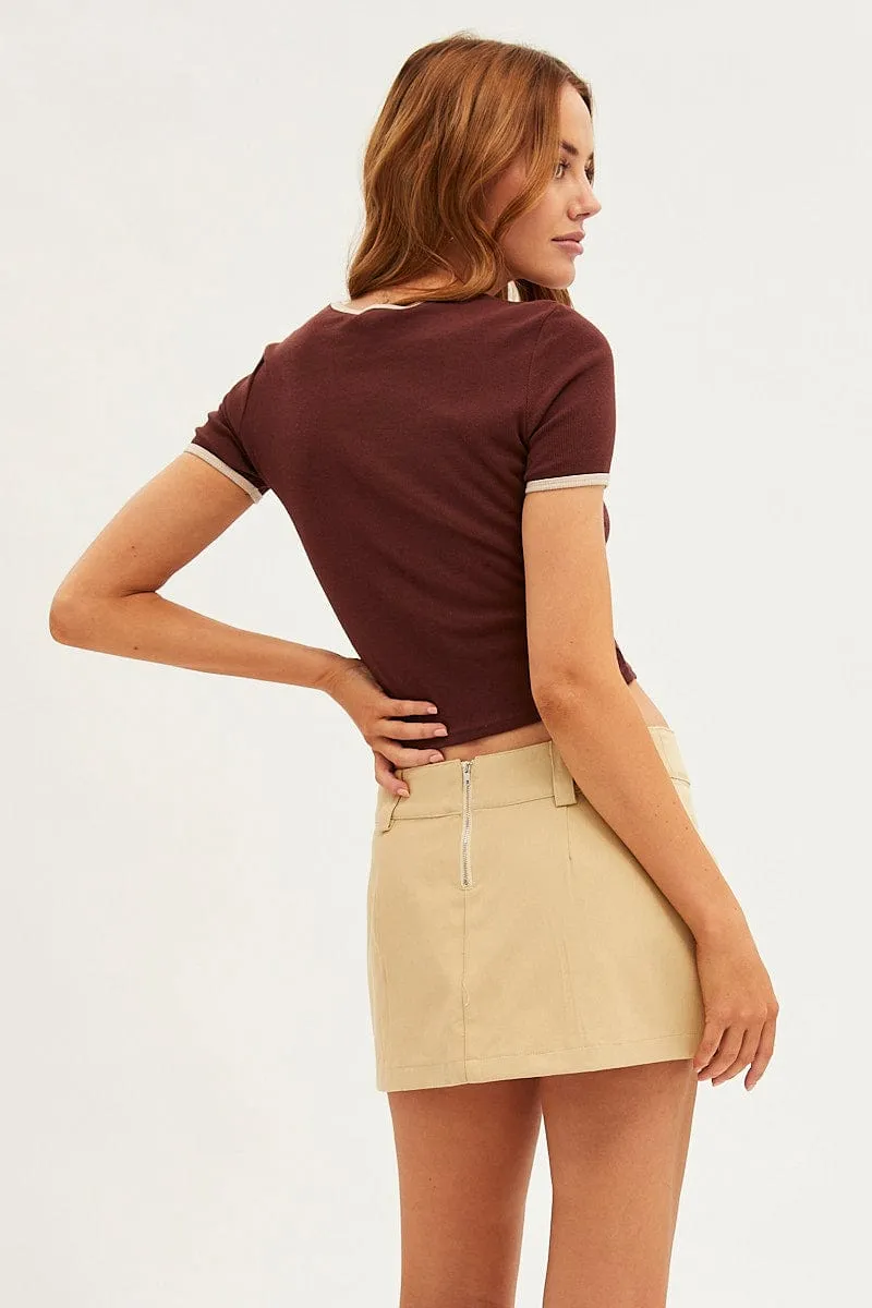 Outfit Moodset Elastic hem Beige Mini Skirt Low Rise