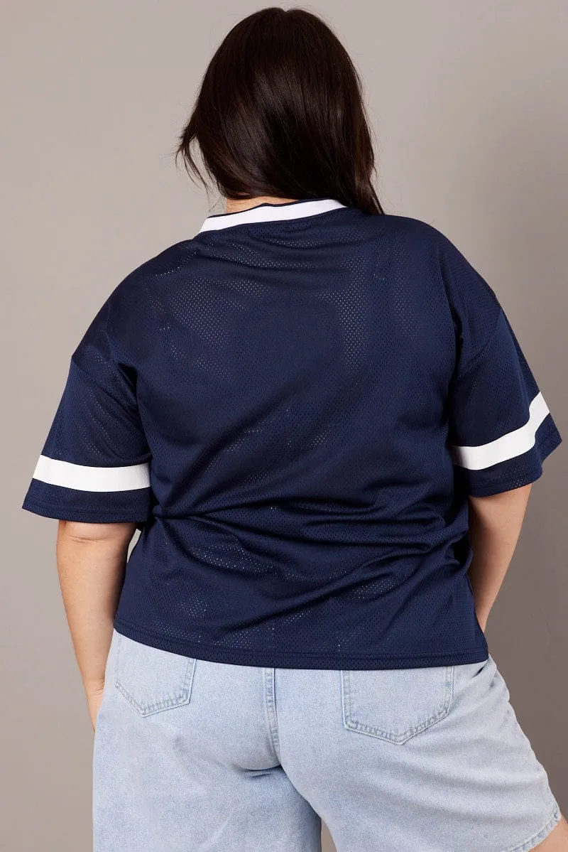 Soft and Stylish Trendy popularity Blue Graphic T-shirt Short Sleeve V-Neck Oversized