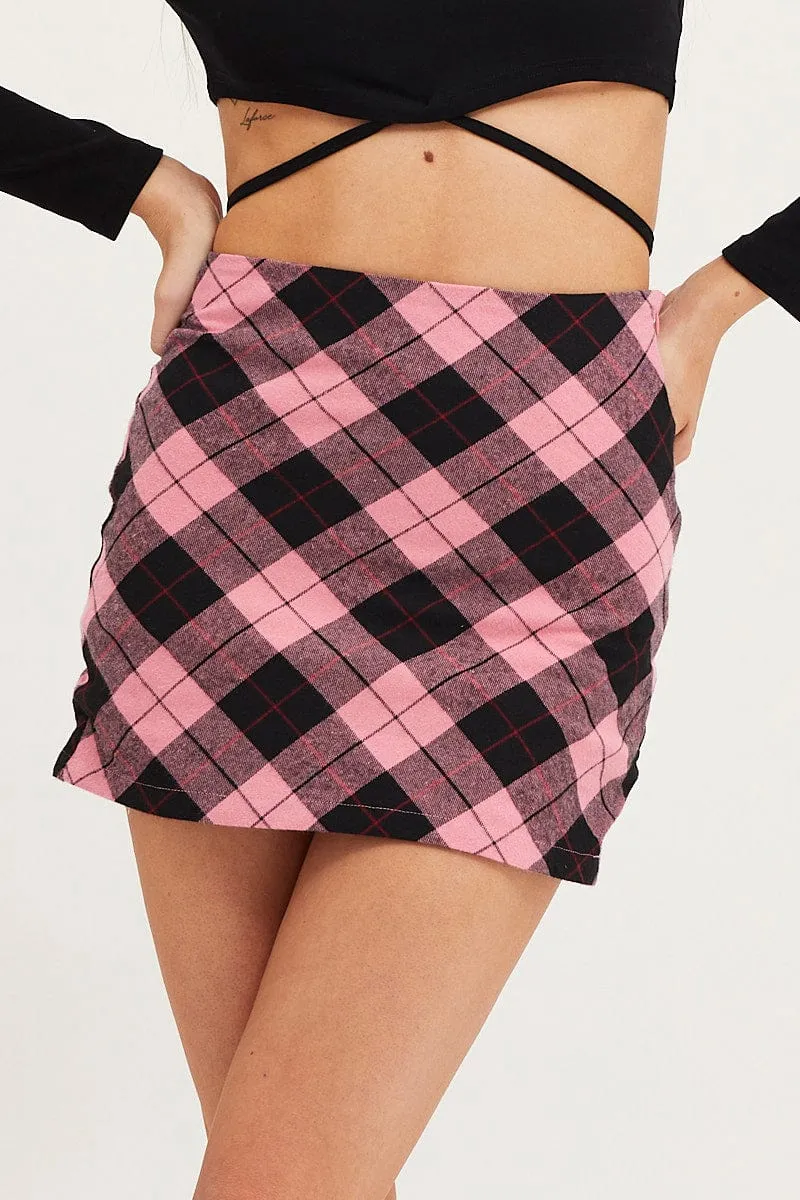 Check Mini Skirt High Rise Influencer Style Foil Print