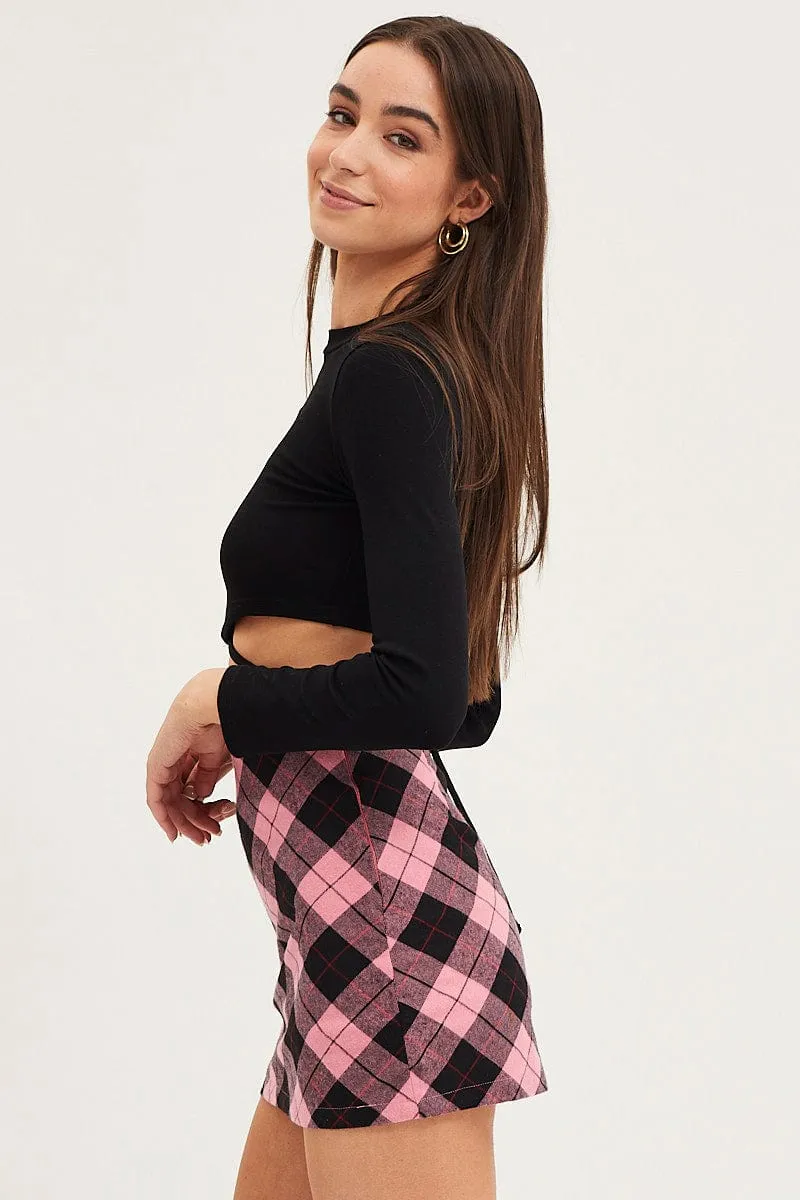 Handmade Item Convertible Length Check Mini Skirt High Rise