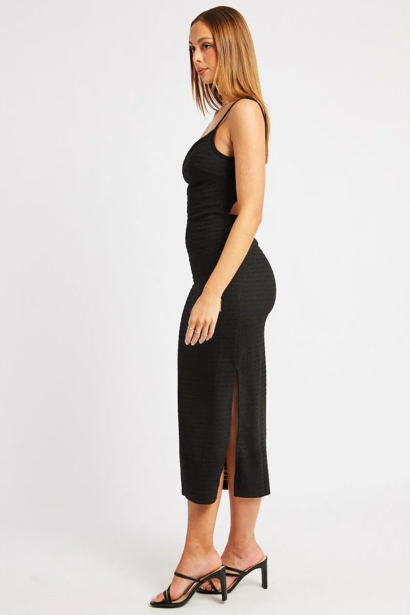 Faith Core NoIrritationSeams Black Bodycon Dress Singlet Textured Midi